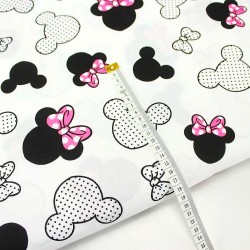 Tecido de Algodão Minnie Mouse Laço fúcsia Cabeça Grande | Tecidos Lobo