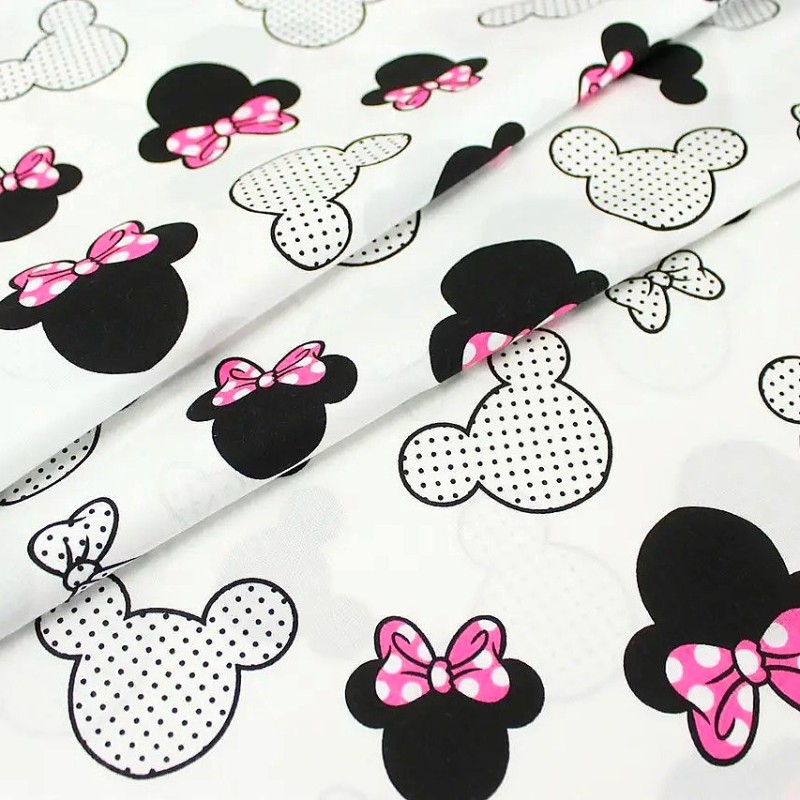 Tecido de Algodão Minnie Mouse Laço fúcsia Cabeça Grande | Tecidos Lobo