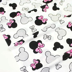 Tecido de Algodão Minnie Mouse Laço fúcsia Cabeça Grande | Tecidos Lobo
