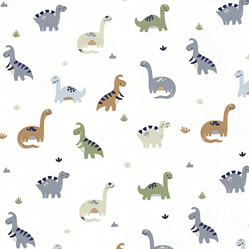 Tecido Jersey Dinossauros Fundo Branco Quebrado | Tecidos Lobo