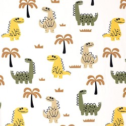 Tecido Jersey Dinossauros Felizes e Palmeiras | Tecidos Lobo