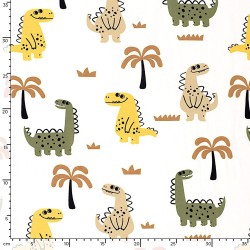 Tecido Jersey Dinossauros Felizes e Palmeiras | Tecidos Lobo