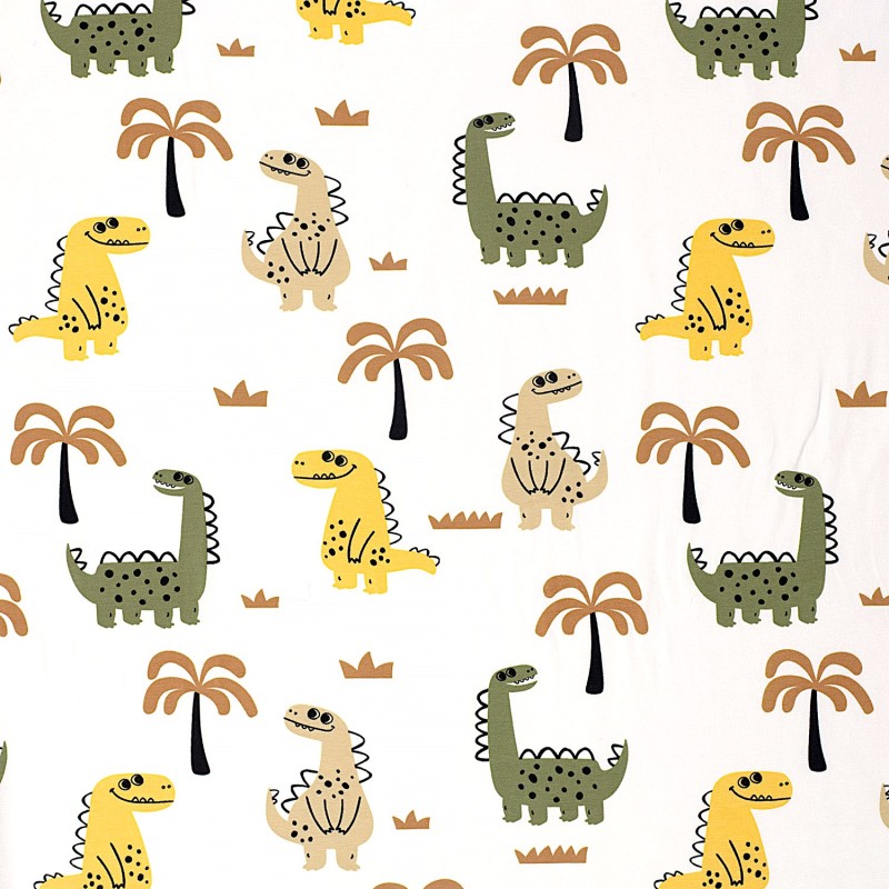 Tecido Jersey Dinossauros Felizes e Palmeiras | Tecidos Lobo