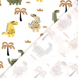 Tecido Jersey Dinossauros Felizes e Palmeiras | Tecidos Lobo