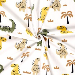 Tecido Jersey Dinossauros Felizes e Palmeiras | Tecidos Lobo