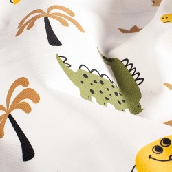 Tecido Jersey Dinossauros Felizes e Palmeiras | Tecidos Lobo