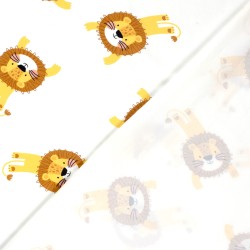 Tecido Jersey Pequenos Leões Fundo Branco Quebrado | Tecidos Lobo