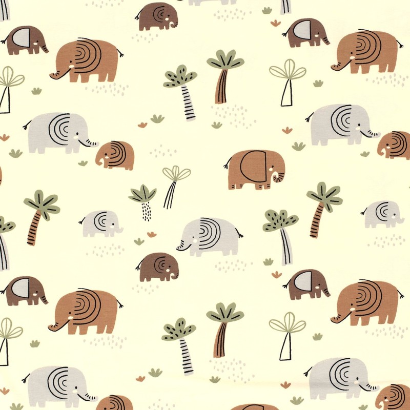 Tecido Jersey Elefante na Savana | Tecidos Lobo