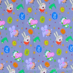 Tecido Jersey algodão Peppa Pig e Emilie Elefante Fundo Cinza | Tissus Loup