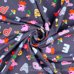 Tecido Jersey algodão Peppa Pig Fundo Cinza Escuro | Tissus Loup