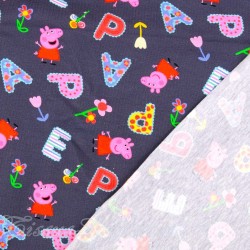 Tecido Jersey algodão Peppa Pig Fundo Cinza Escuro | Tissus Loup