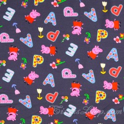 Tecido Jersey algodão Peppa Pig Fundo Cinza Escuro | Tissus Loup