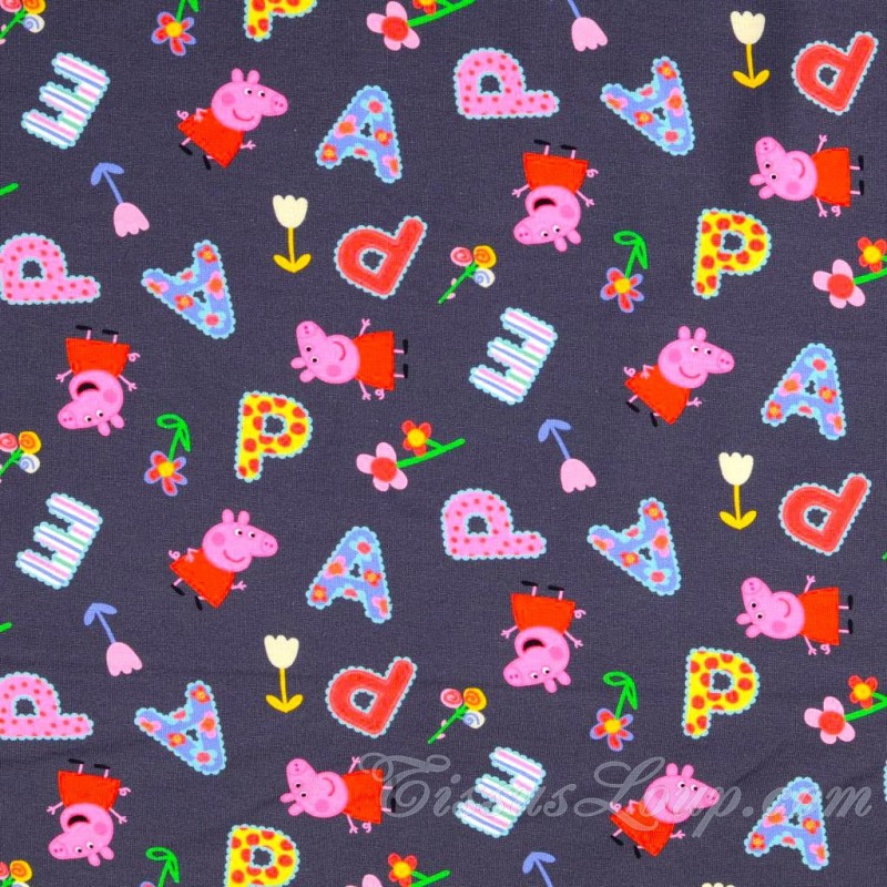 Tecido Jersey algodão Peppa Pig Fundo Cinza Escuro | Tissus Loup
