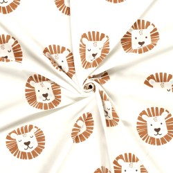 Tecido Jersey Cabeças de Leões Fundo Branco Quebrado | Tecidos Lobo