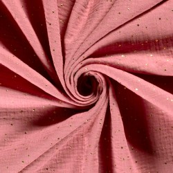Tecido Dupla Gaze Rosa Antigo com Poás Dourados | Tecidos Lobo