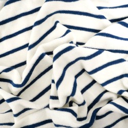 Tecido Jersey Atoalhado mini Listras Azul Marinho Fundo Branco Cru | Tecidos Lobo