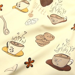 Tecido Decoração Semi Panamá Café e Biscoitos Fundo Creme | Tecidos Lobo