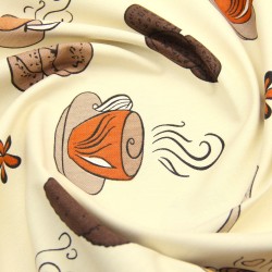 Tecido Decoração Semi Panamá Café e Biscoitos Fundo Creme | Tecidos Lobo