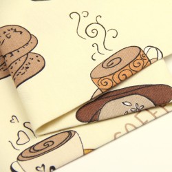 Tecido Decoração Semi Panamá Café e Biscoitos Fundo Creme | Tecidos Lobo