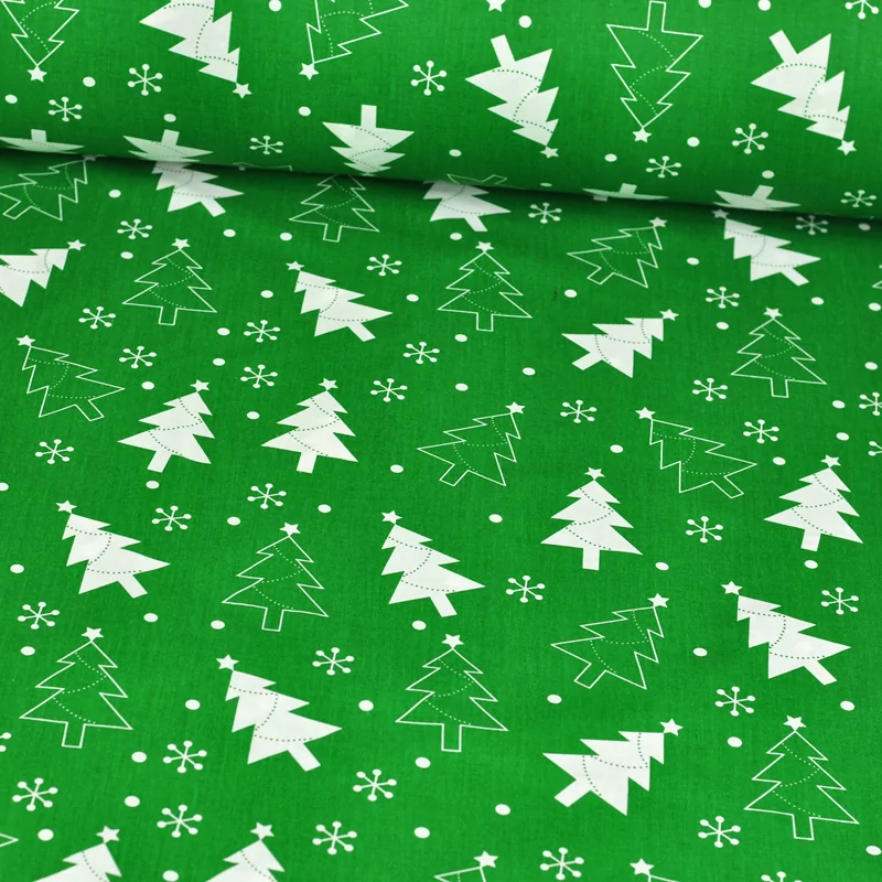 Tecido de Algodão com Pinheiro de Natal Fundo Verde | Tissus Loup