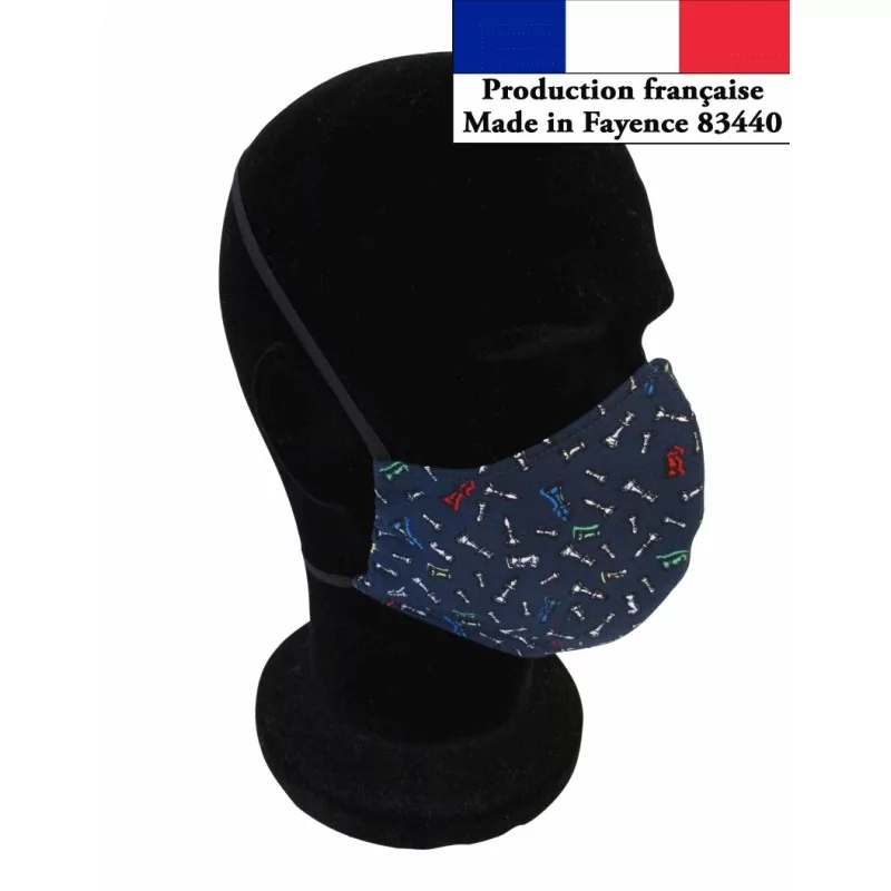 Máscara de proteção Jogo de Xadrez design moderno reutilizável AFNOR | Tissus Loup