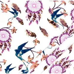 Tecido de Algodão Apanhador de Sonhos Violeta e Beija-flores | Tissus Loup