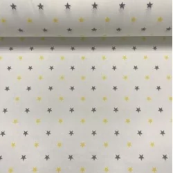 Tecido de Algodão Estrelas Amarelo e Cinza | Tissus Loup