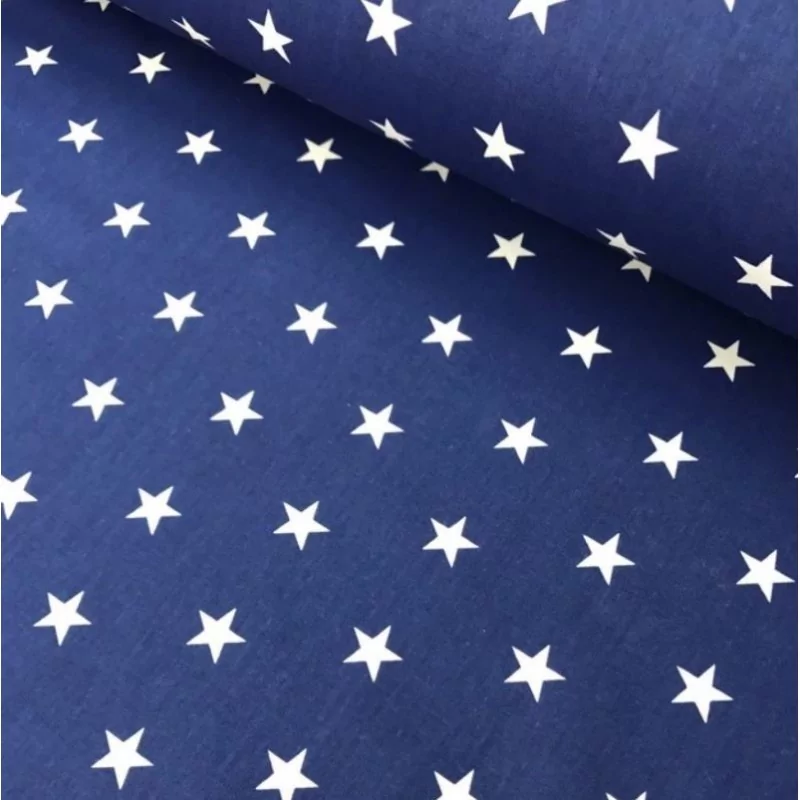 Tecido de Algodão Estrelas Brancas Fundo Azul Marinho | Tissus Loup