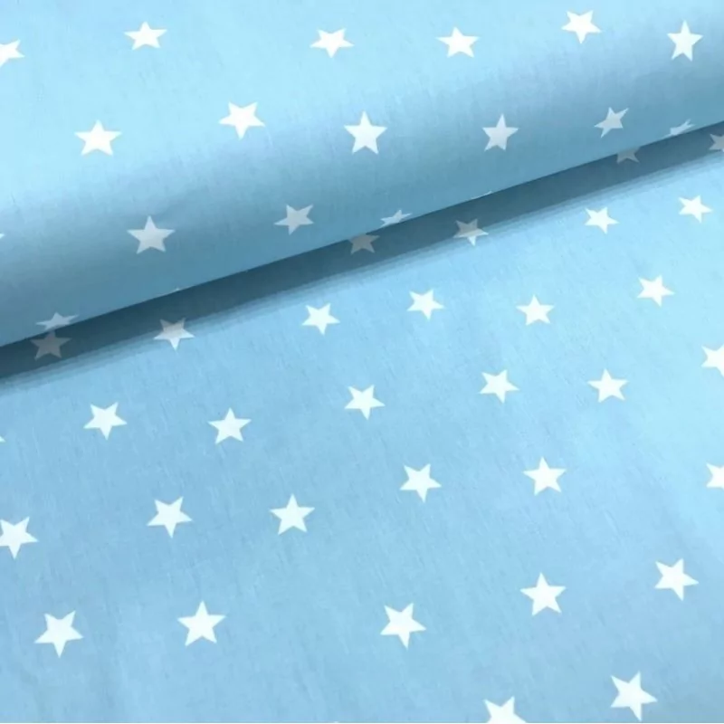 Tecido de Algodão Estrelas Brancas Fundo Azul Céu | Tissus Loup