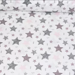 Tecido de Algodão Estrelas Fantasias Rosa e Cinza | Tissus Loup