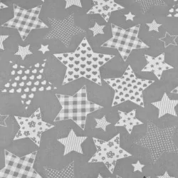 Tecido de Algodão Estrelas Fantasias Brancas Fundo Cinza | Tissus Loup