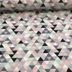 Tecido Pirâmides rosa e cinza em algodão | Tissus Loup