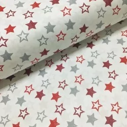 Tecido de Algodão Estrelas Vermelhas e Cinzas | Tissus Loup
