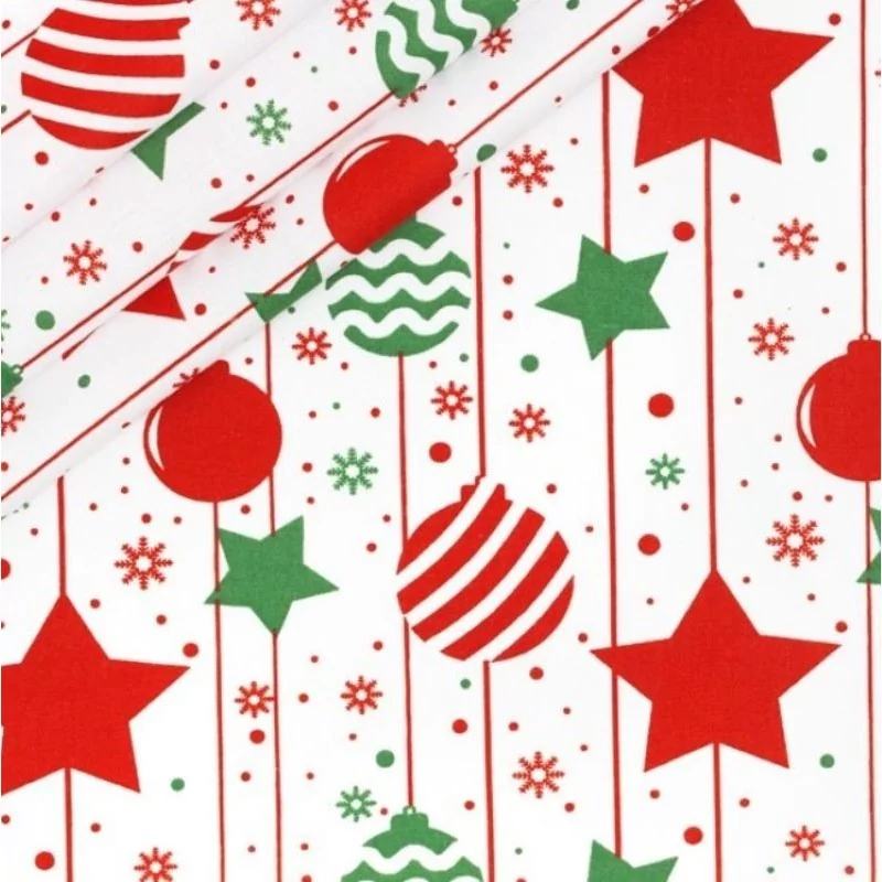 Tecido de Algodão Bolas de Natal e Estrelas | Tissus Loup