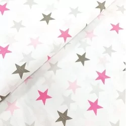 Tecido de Algodão Estrelas Rosa, Fúcsia e Cinza | Tissus Loup