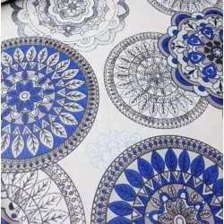 Tecido de Algodão Mandala Azul e Cinza | Tissus Loup