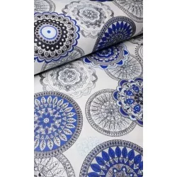 Tecido de Algodão Mandala Azul e Cinza | Tissus Loup
