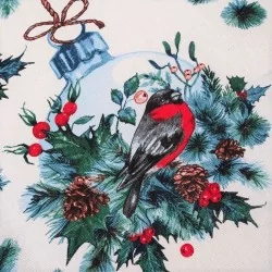 Toalha de Festa Árvore de Natal e Pisco de Peito Ruivo | Tissus Loup