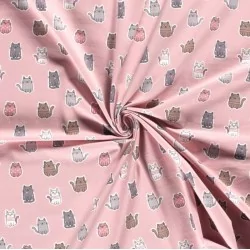 Tecido Jersey Gatos Coloridos Fundo Rosa | Tissus Loup