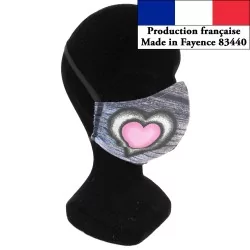 Máscara de proteção de barreira coração rosa design moderno reutilizável AFNOR | Tissus Loup
