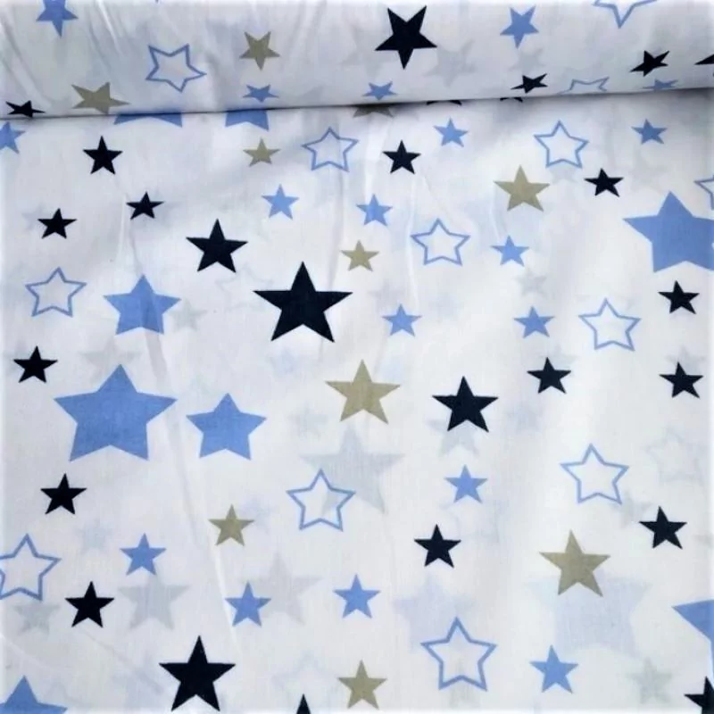 Tecido de Algodão Estrelas Azul e Cinza | Tissus Loup