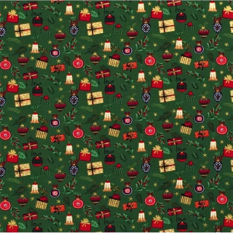 Tecido de Algodão Presentes e Bolas de Natal | Tissus Loup