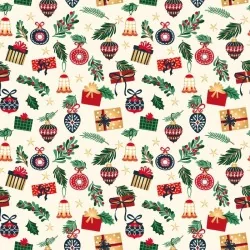 Tecido de Algodão Presentes e Bolas de Natal | Tissus Loup
