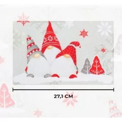 Tecido de Algodão Duendes de Natal Bonés Vermelho e Cinza | Tissus Loup