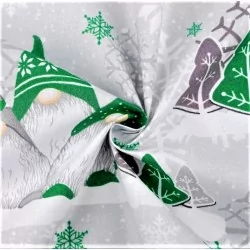 Tecido de Algodão Duendes de Natal - Gorros Vermelhos e Cinzas | Tissus Loup
