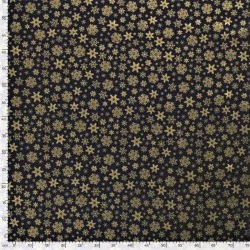 Tecido de Algodão Flocos de Neve Dourados Fundo Azul Marinho | Tissus Loup