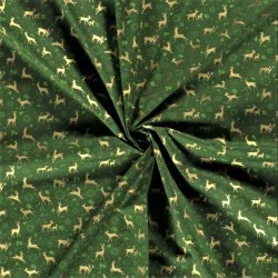 Tecido de Algodão com Renas Douradas de Natal em Fundo Verde | Tissus Loup