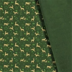 Tecido de Algodão com Renas Douradas de Natal em Fundo Verde | Tissus Loup