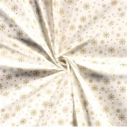 Tecido de Algodão Flocos de Neve Dourados Fundo Branco | Tissus Loup