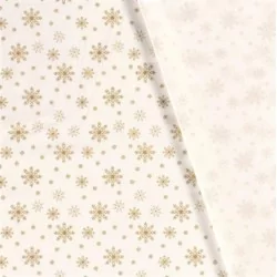 Tecido de Algodão Flocos de Neve Dourados Fundo Branco | Tissus Loup